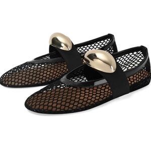 MICIFA Women's Mesh Ballet Flats Fishnet Ballerina Flats Buckle Strap Mary Janes